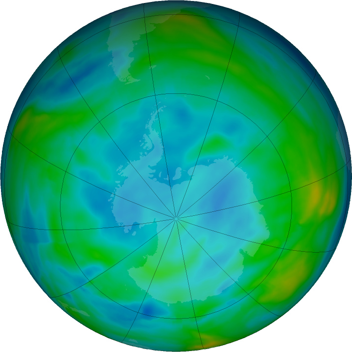 Antarctic ozone map for 05 July 2019